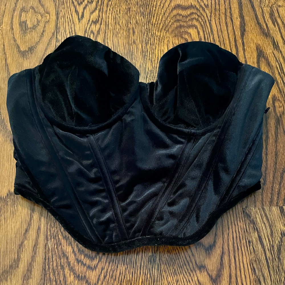 House of CB Black Velvet Bustier Crop Top